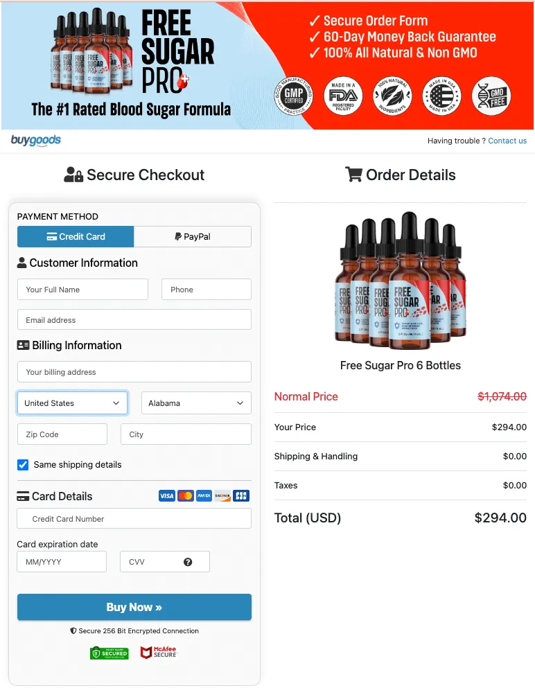 Free Sugar Pro payment method